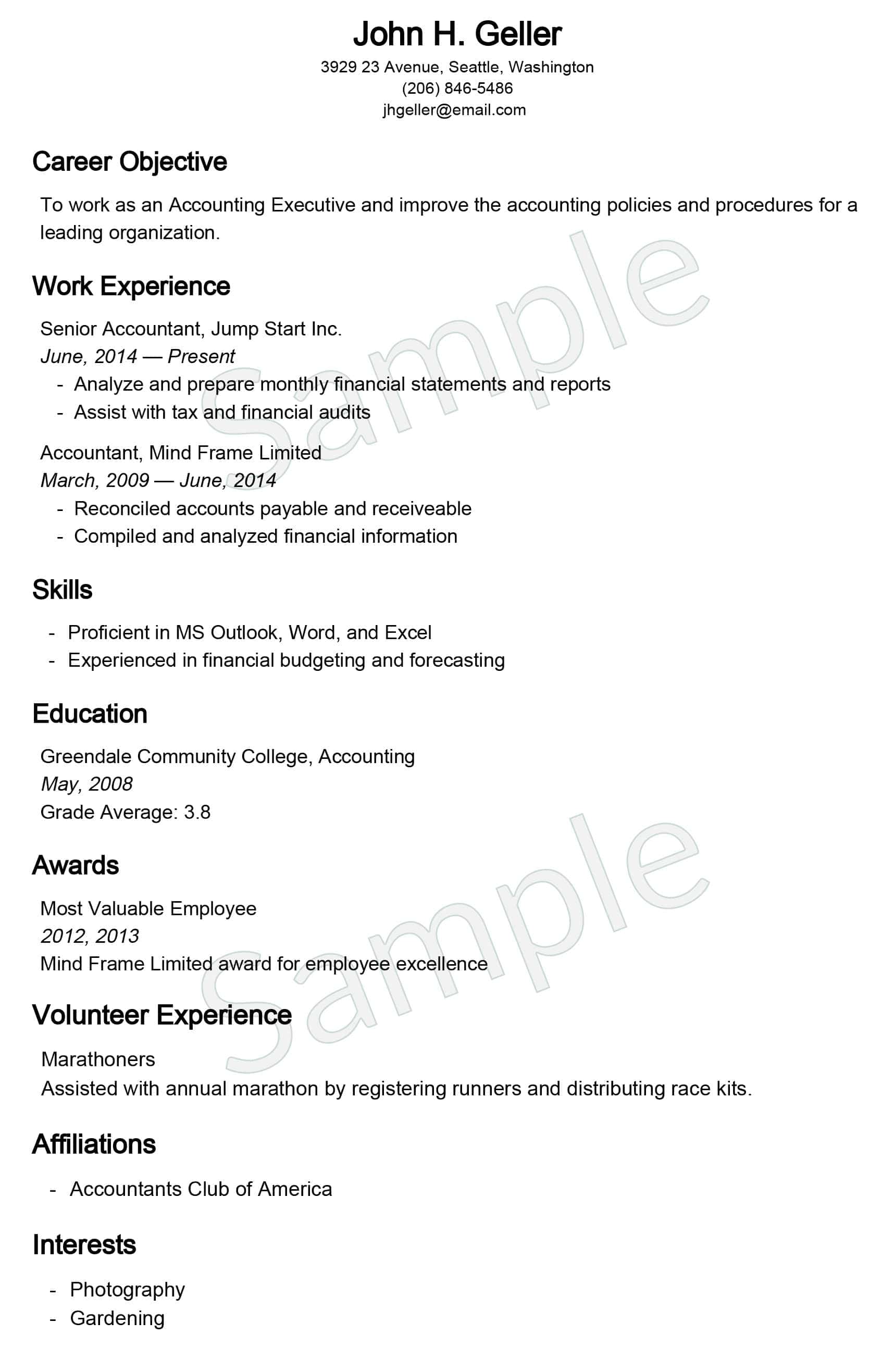 professional resume samples free download
